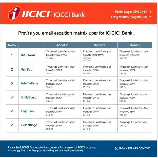 Please provide email escalation matrix for ICICI Bank
